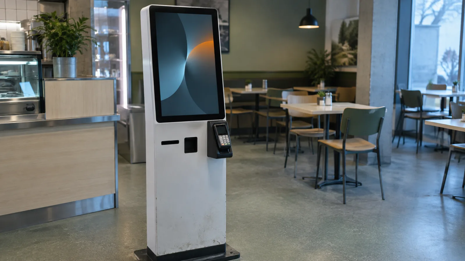 Självbetjäningskiosk med pekskärm för beställning i en serveringslokal